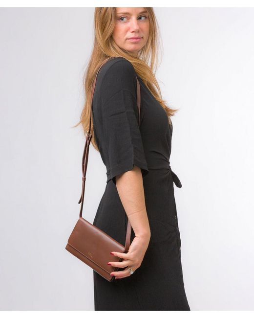 Pure Luxuries Brown 'Saffron' Dark Nappa Leather Cross Body Clutch Bag