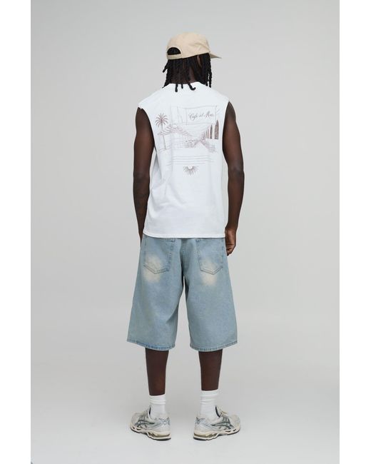 BoohooMAN Black Oversized Cafe Del Mar Beach License Print Tank for men