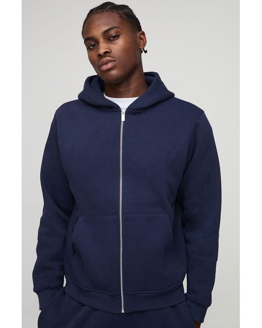 BoohooMAN Blue Basic Regular Zip Through Hoodie for men