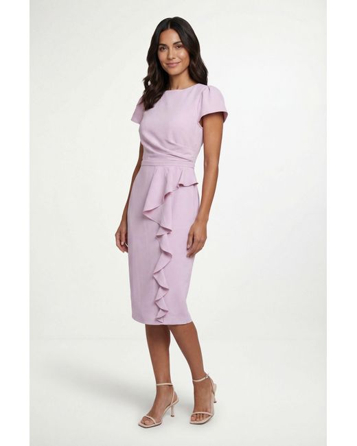 Wallis Purple Crepe Ruffle Pencil Dress