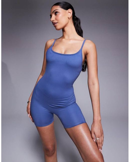 4505 Blue Soft Touch Strappy Romper With Inner Bra