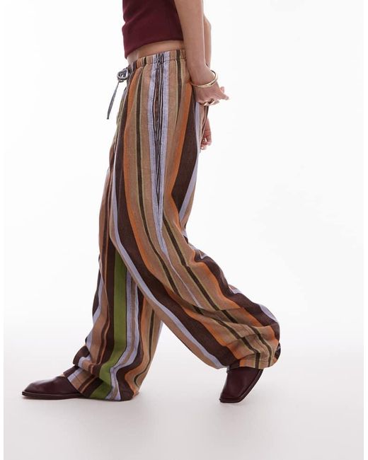 TOPSHOP Multicolor Linen Straight Leg Trouser