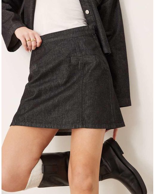 ASOS Black Denim Tailored Mini Skirt With Seam Details