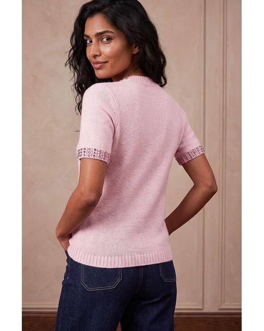 Roman Pink Embellish Trim Knit Jumper