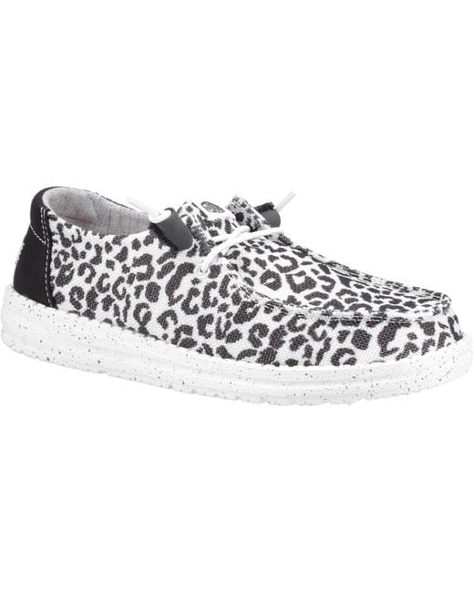 HeyDude White Wendy Leopard Slip On Ladies Shoes