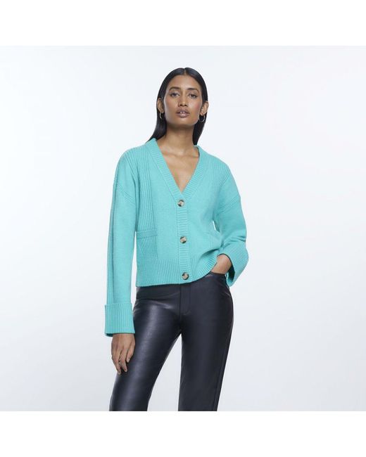 River Island Cardigan Green Long Sleeve in Blue | Lyst UK
