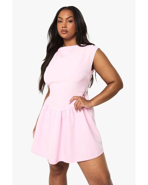Boohoo Pink Plus Slash Neck Mini Dress