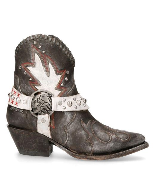 New Rock Brown Leather Pointed Cowboy Boots- Wstm004-S2