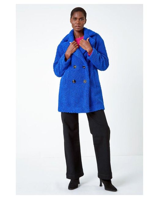 Roman Blue Faux Fur Longline Teddy Coat