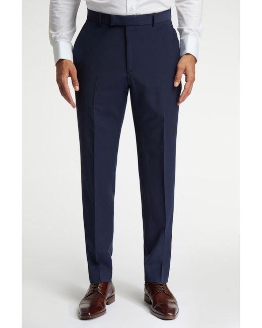 Racing Green Blue Regular Fit Dark Plain Trousers for men