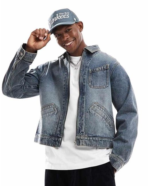 ASOS Blue Denim Boxy Harrington Jacket for men