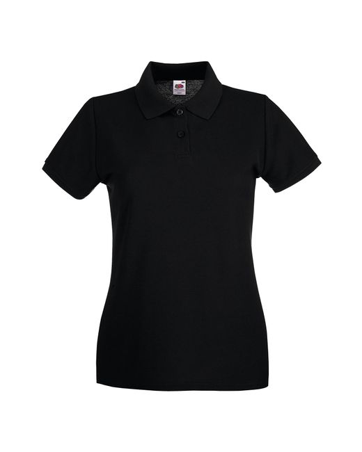 Fruit Of The Loom Black Ladies Premium Cotton Pique Lady Fit Polo Shirt