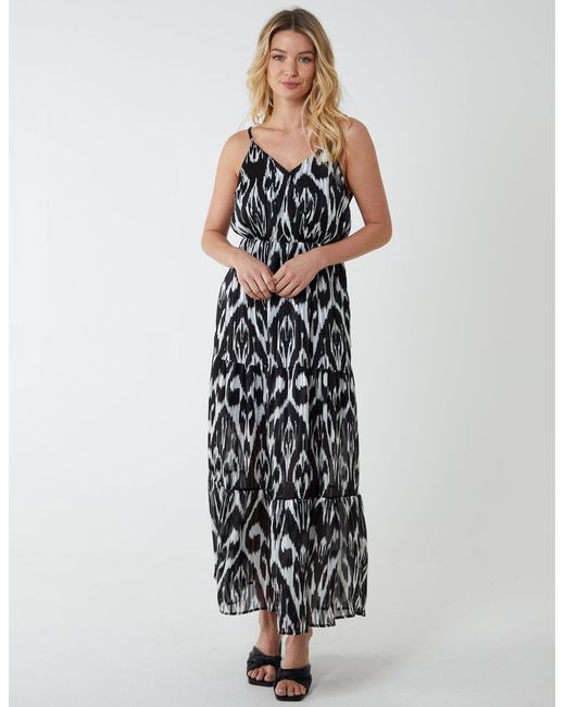 Blue Vanilla White Brushed Print Wrap Dress