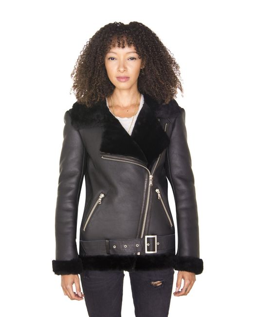 Infinity Leather Black Sheepskin Aviator Biker Jacket-Merida