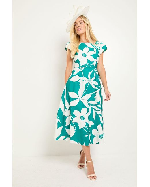 Wallis Blue Petite Floral Ottoman Fit & Flare Midi Dress