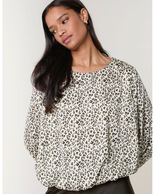 Blue Vanilla Gray Leopard Print Elasticated Hem Blouse