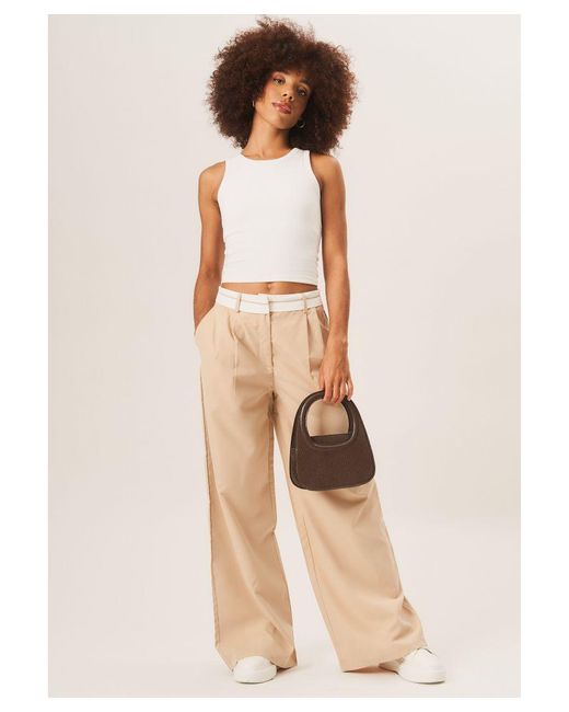 Gini London Natural Tailored Wide Leg Trousers