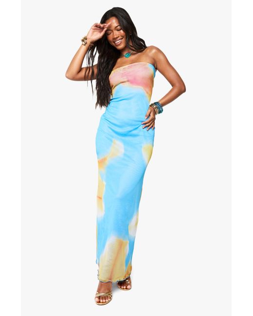 boohoo blue floral dress Robbie Floral Midi Dress in Blue main image 1