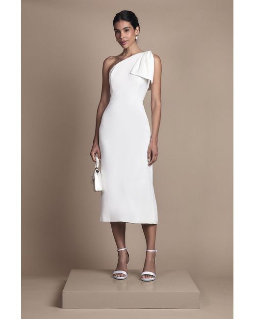 Coast Brown Bow One Shoulder Midi Wedding Dress