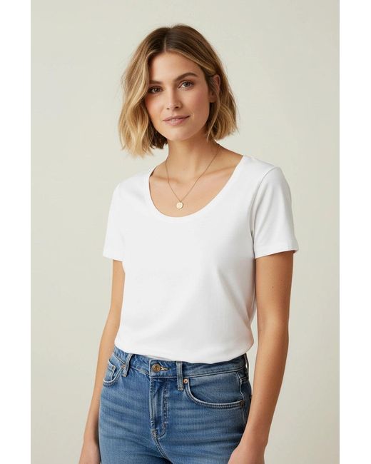 Esprit White Scoop Neck Cotton Tee