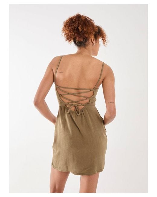 Pink Vanilla Natural Linen Ruched Strappy Mini Dress