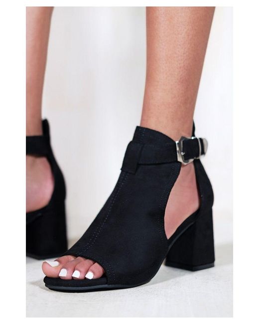 Where's That From White Lisa Block Heel With Side Buckle And Open Toe Front