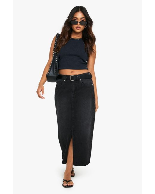 Boohoo Black Petite Denim Midaxi Skirt