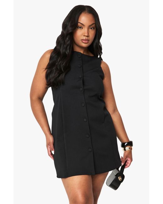 Boohoo Black Plus Structured Button Down Mini Dress