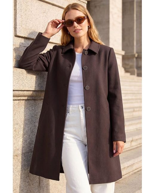 Roman Black Buttoned Swing Coat