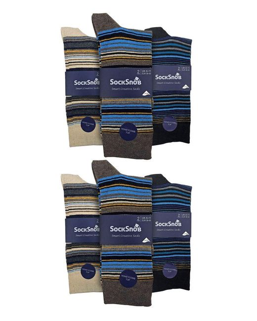 Sock Snob Blue 12 Pair Multipack Cotton Colourful Striped Dress Socks for men
