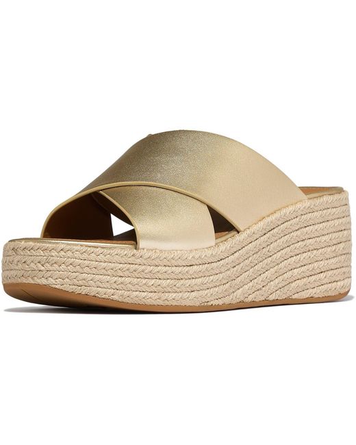 Fitflop Platform Leer Platino Sandalen in het Natural