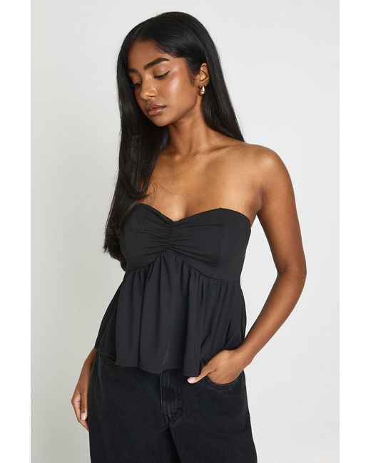 Boohoo Black Ruched Bust Peplum Bandeau Top