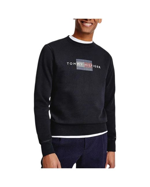 Tommy Hilfiger Black Fleece Sweatshirt Pullover Crew Neck Embroidered Logo Top for men