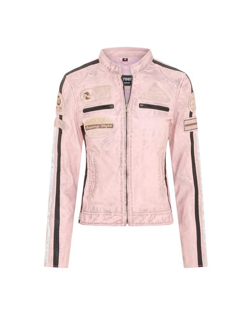 Infinity Leather Pink Biker Racing Badges Jacket-Incheon