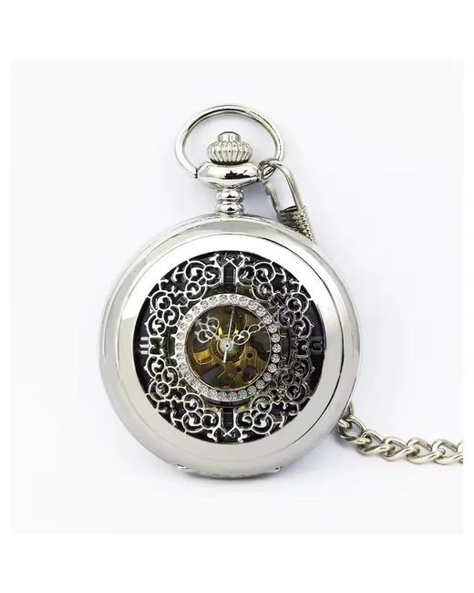 Infinity Leather White Antique Brass Alloy Skeleton Half Hunter Pocket Watch