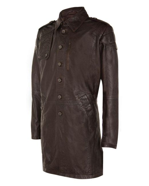 Infinity Leather Brown Soft Long Military Trench Distressed Coat for men