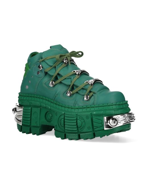 New Rock Green M-106Wall-C29 Metallic Leather Gothic Ankle Boots