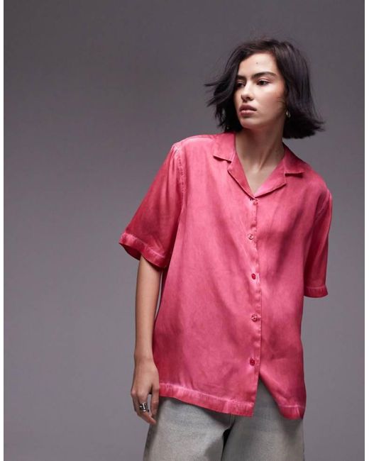 TOPSHOP Pink Short Sleeve Satin Co Ord Shirt