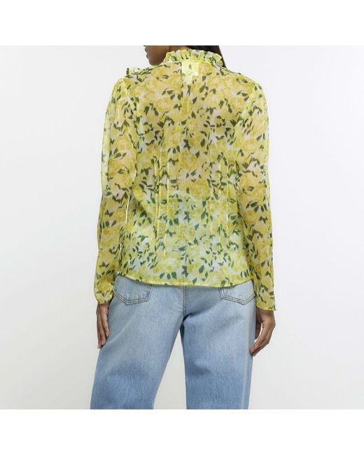 River Island White Blouse Floral Embellished Ruffle