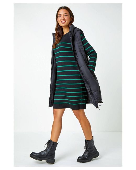 Roman Green Stripe Print Knitted Jumper Dress