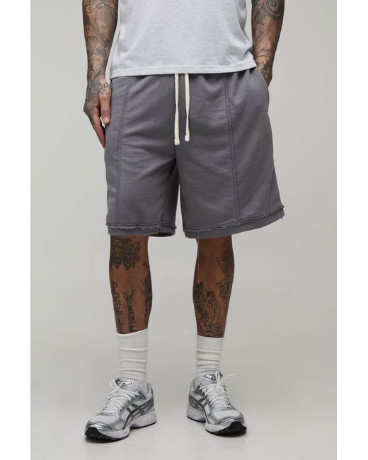 BoohooMAN Gray Tall Baggy Drop Crotch Exposed Seam Loopback Short for men