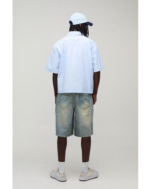 BoohooMAN Blue Regular Raw Edge Moto Carpenter Jorts for men
