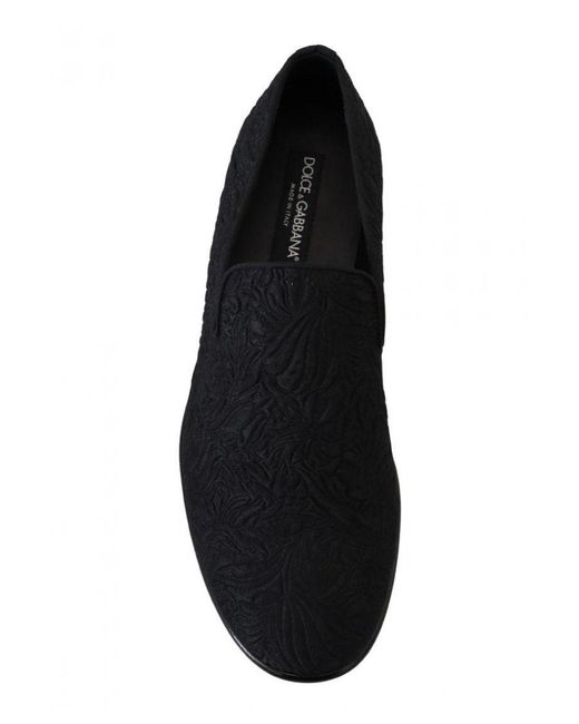 Dolce & Gabbana Black Floral Jacquard Slippers Loafers Shoes Silk for men
