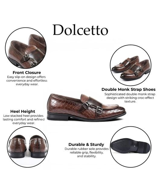 Infinity Leather Brown Vegan Double Monk Strap Loafer Shoes for men