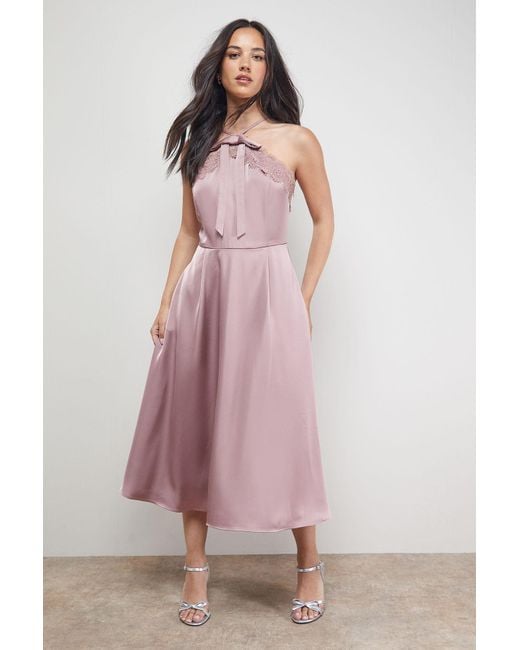 Oasis Lace Detail Midi Prom Dress in Pink | Lyst UK