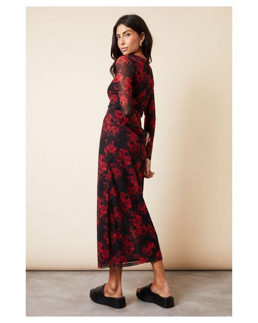 Threadbare Black 'Blooming' Printed Long Sleeve Mesh Midi Dress