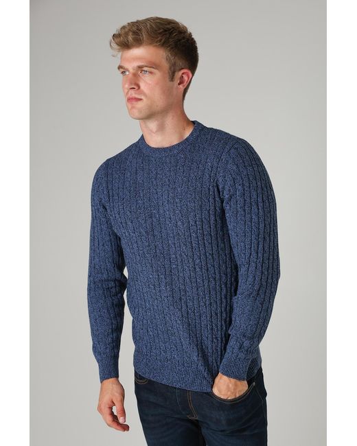 Tokyo Laundry Blue Mid Crew Neck Cotton Blend Jumper for men