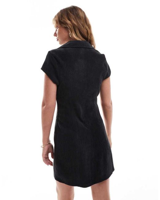 ASOS Black Cap Sleeve Cord Zip Through Mini Dress