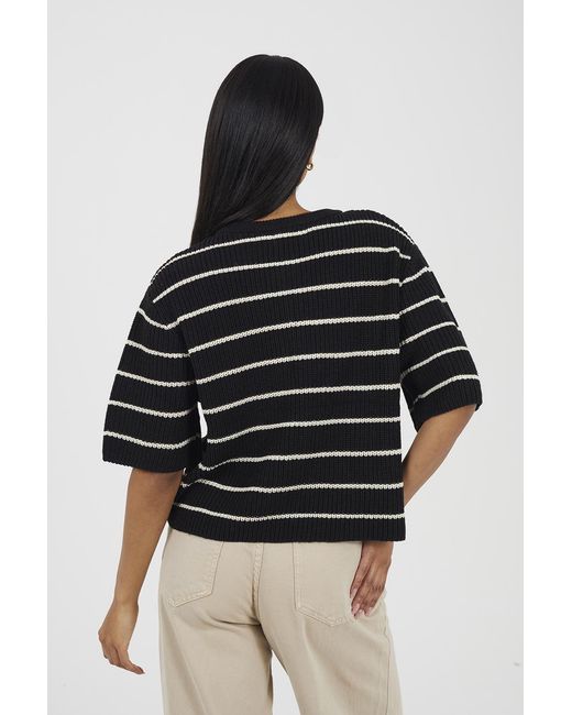 Brave Soul Black Striped Short Sleeve Fisherman Knit Cardigan