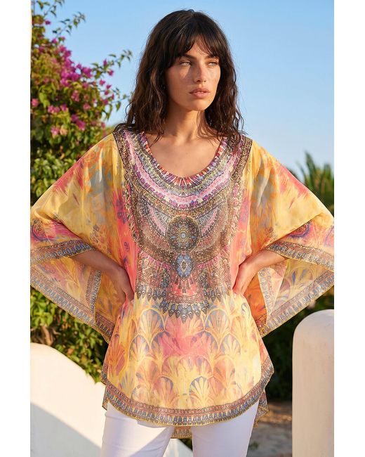Roman Yellow Abstract Embellished Overlay Top